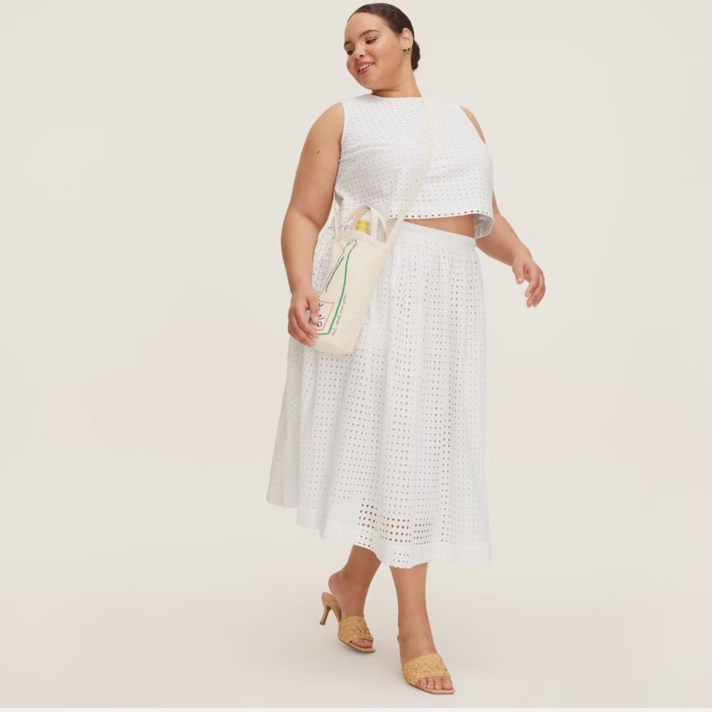 Kate Spade New York x Target Women's Eyelet Top & Volume Midi Skirt White Set 3X